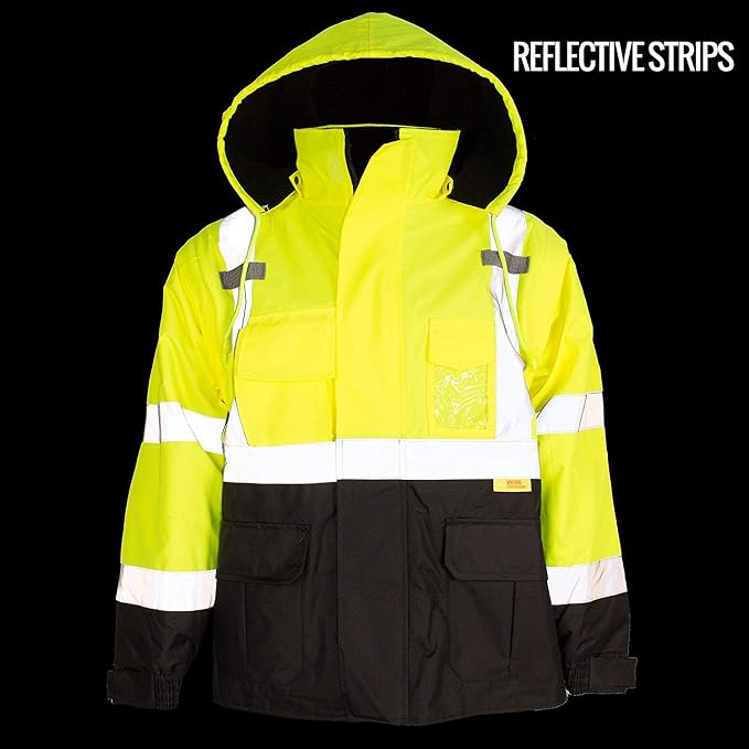NY Hi-Viz Workwear J8511/J8512 Men's Ansi Class 3 High Visibility Safety Jacket With Zipper, PVC Pocket, Black Bottom