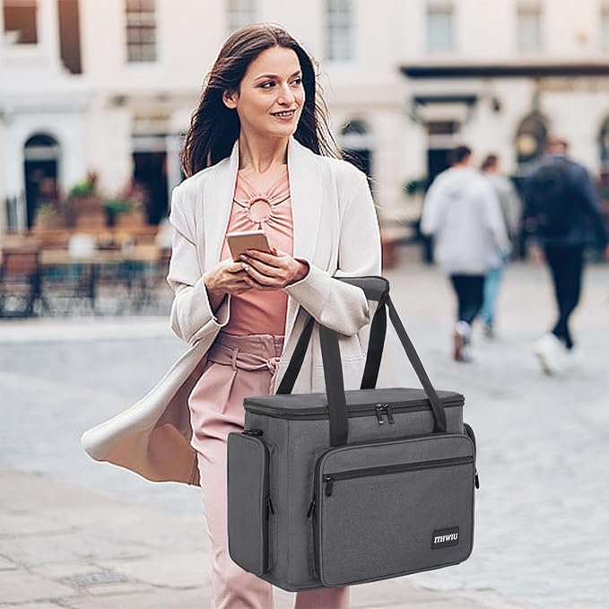 Sewing Machine Case with Wheels, Universal Rolling Trolley Tote with Shoulder Strap & Multiple Storage Pockets Compatible with Most Standard Singer, Brother, Janome, Grey