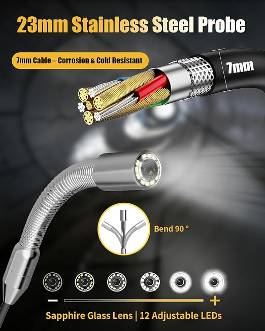 Sewer Camera Self Leveling with 512Hz Sonde & 50m/165ft 7mm Cable, 10" IPS 1080P Drain Camera Pipe Inspection Equipment with DVR Recorder, Keyboard & Meter Counter for Plumbing Professionals