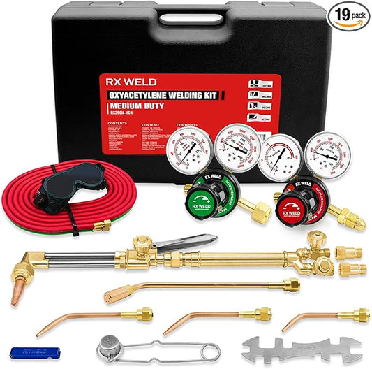 RX WELD Medium Duty Oxy Acetylene Torch Kit - Cutting, Welding, Brazing with Heating Nozzle (6-MFA-1) & Check Valves