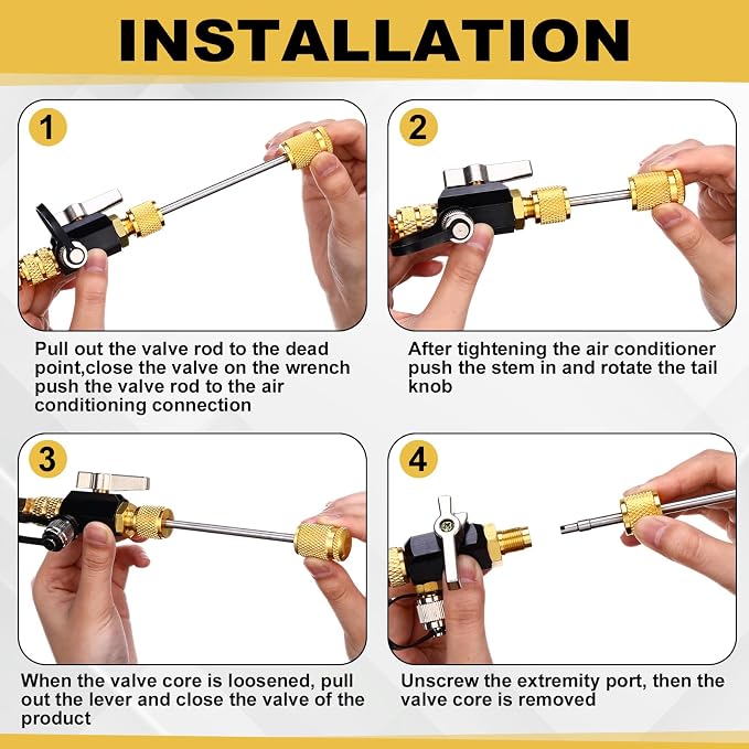 Tujoe R410a Valve Core Remover Tool HVAC Air Conditioning Refrigerant Angled Compact Ball Valve Compatible with Sae 1/4 and 5/16 Port R410 R32 Brass Adapter 20 Cores 10 Brass Nut 270 Sealing Washer