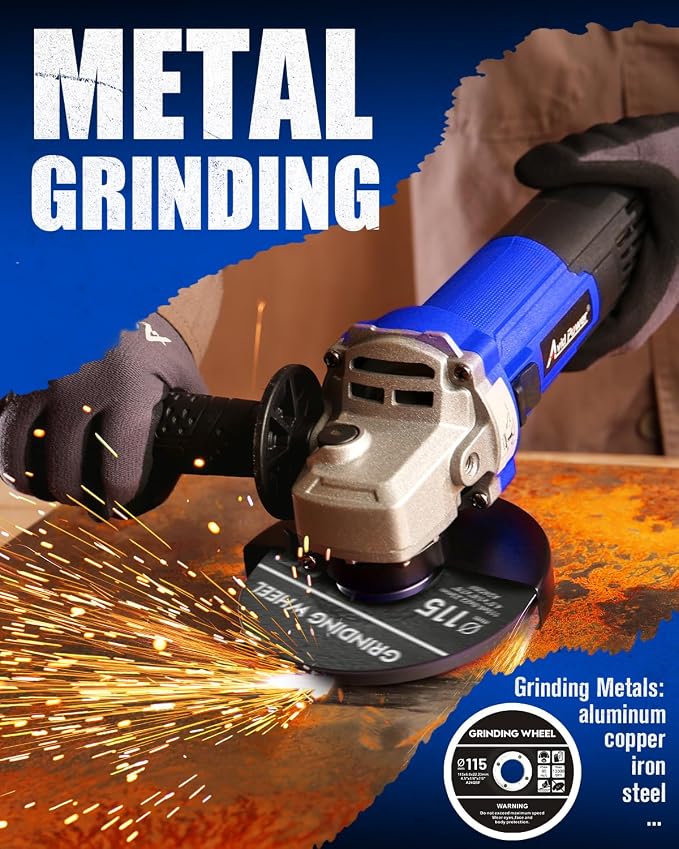 AVID POWER Angle Grinder 4-1/2 inch Electric Grinder Tools 750W 6.5 Amp Metal Grinder, 11500 RPM, with Grinding Wheels, Auxiliary Handle, Wrench for Grinding - Blue