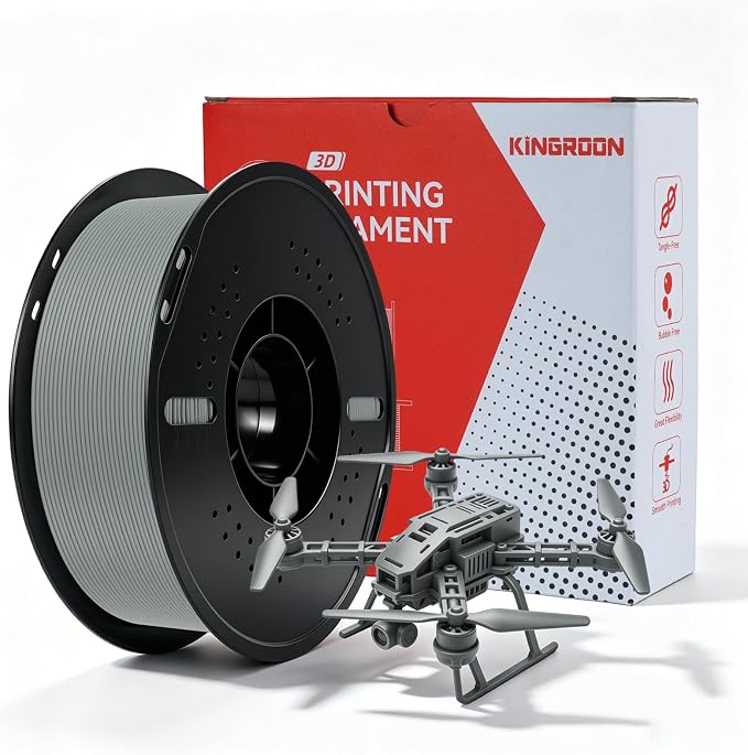Kingroon PLA Plus（PLA+） 3D Printer Filament, Dimensional Accuracy +/- 0.03 mm, 1 kg Spool(2.2lbs), 1.75 mm，Grey