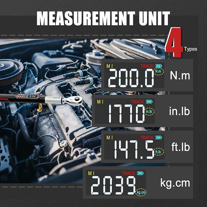 VANPO Digital Torque Wrench 1/2-Inch 7.38–147.5 ft-lb for Automotive | 10–200 Nm, ±2% Accuracy, Electronic Torque Wrench with LCD Display, Audible & Vibration Alert, Easy Battery Access