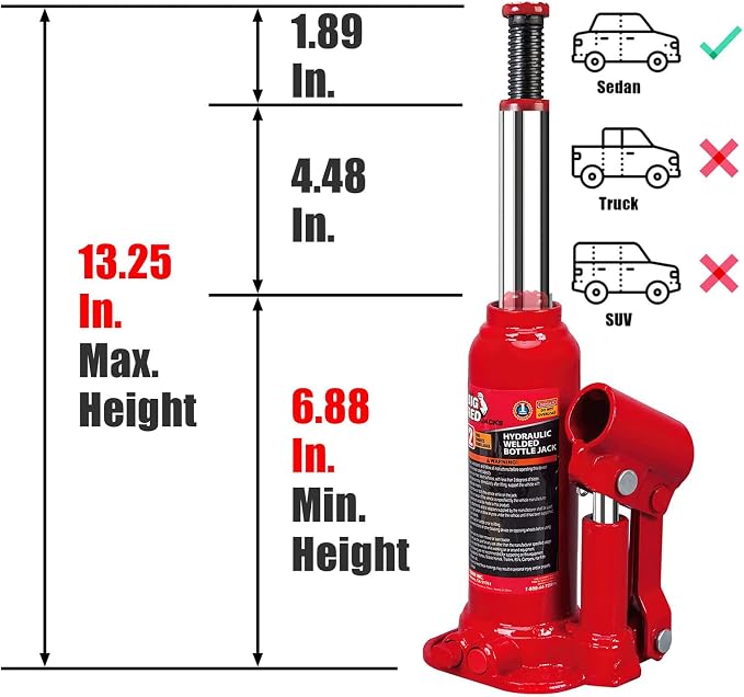 BIG RED T90213 Torin Hydraulic Welded Bottle Jack with Blow Mold Carrying Storage Case, 2 Ton (4,000 lb) Capacity, Red