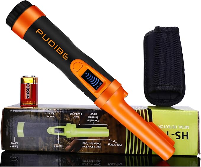 LCD Display Fully Waterproof Pinpoint Metal Detector Pinpointer - (Three Mode) 360°Search Treasure Pinpointing Finder Probe with Belt Holster Accessories for Adults and Kids,Hs10 Orange Color