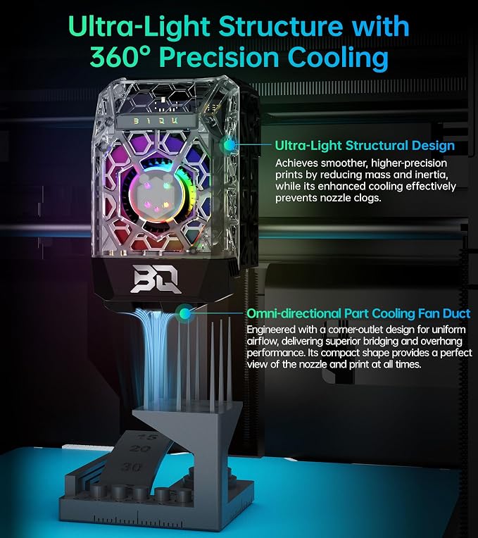 BIQU Panda Jet Pack V2 Transparent for Bambu-Lab P1S P1P X1C X1E 3D Printers, Cooling Fan Duct, H2D Style Lighting Printer Status Indicator, Web Control, Compatible with Stock Extruder and Panda Revo