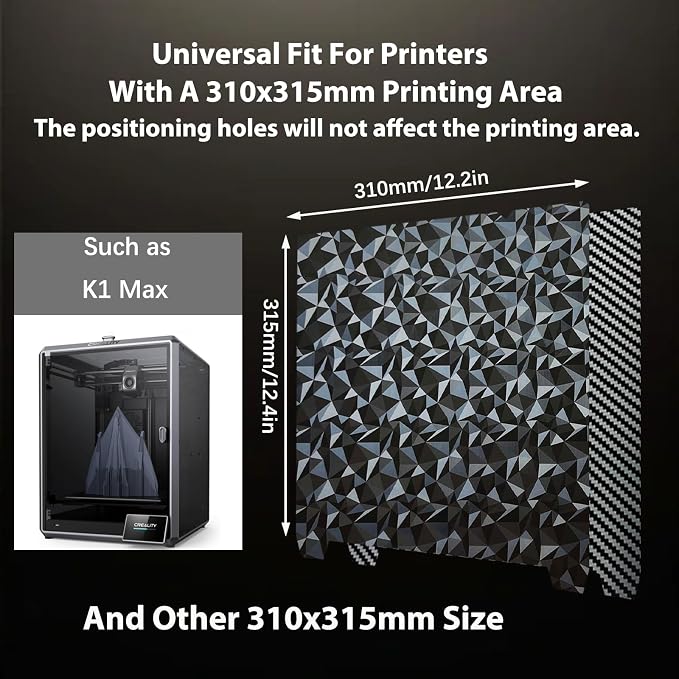 3D Printer Platform PEO PET Build Plate,Diamond PEO+Carbon Fiber PET Build Plate Flexible Spring Steel Sheet Plate for K1 Max/Ender 3 V3 Plus 310 X315mm(Without Magnetic Base).