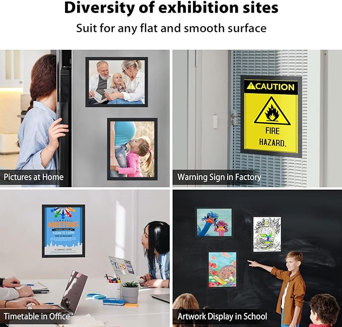 11"x 17" Self Adhesive Magnetic Sign Holder, Double Sided Window Magnetic Display Frame, Peel and Stick Picture Frames for Office/Home/Store/Door/Glass/Wall Display (Black,10Pack)