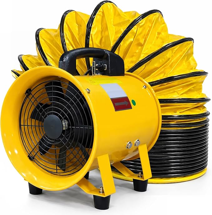 12 Inch High-Velocity Portable Utility Blower Fan with 16-Foot Vinyl Hose | 2645CFM Heavy Duty Cylinder Axial Fan |Exhaust Fan Ventilator for Basements, Workshops, Warehouses