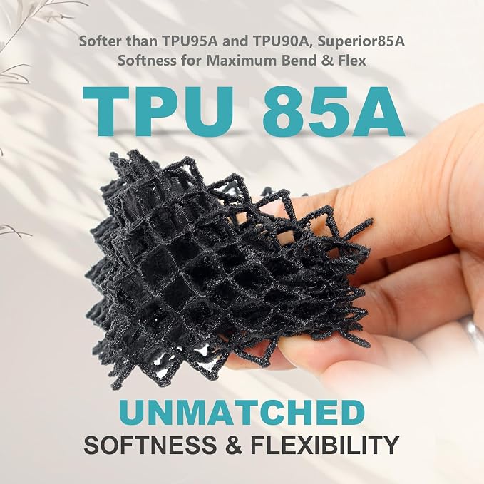85A TPU 3D Printer Filament 1.75mm ±0.03mm,250g Black Filament,Super Soft & Flexible Rubber-Like Filament,Durable & Wear-Resistant, Smooth Feeding,Ideal for RC Car Tires, Lego Wheels.