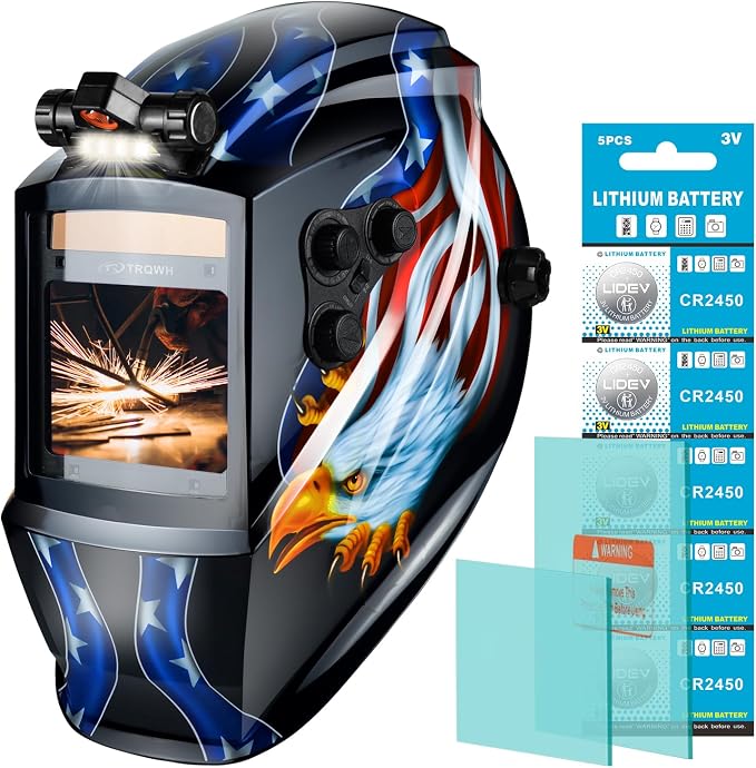 TRQWH Auto Darkening Welding Helmet Large Viewing True Color Solar Powered Welding Hood & Welding Backpack for Men Waterproof Reinforced Bottom Large Capacity