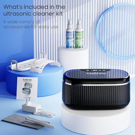 Ultrasonic Jewelry Cleaner with 45kHz for Rings, Glasses & Retainers | Safely Cleans Silver Necklace & Earring，3 Power Modes & 5 Timer Settings，Includes 2 Cleaning Solutions，35W Power & Degas Mode