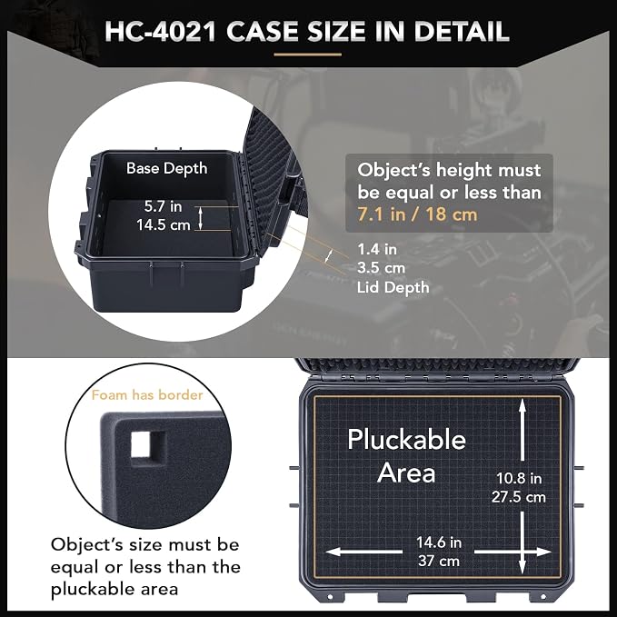 Lykus HC-4021 Waterproof Hard Case with Customizable Foam Insert, Interior Size 15.55x11.61x7.09 in, Suitable for electronics and more