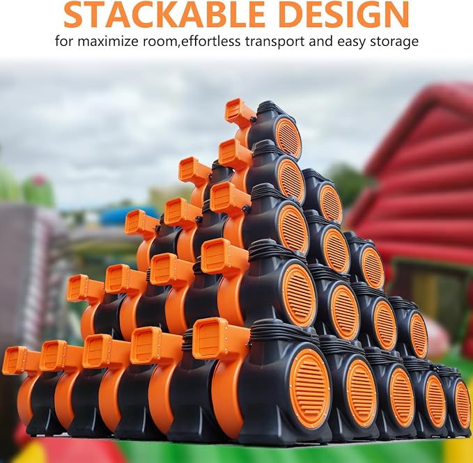 2HP Inflatable Bounce House Air Blower 1500W High Power Commercial Fan for Paint Booth, Water Slides, Castle and Jump Slides (Orange)