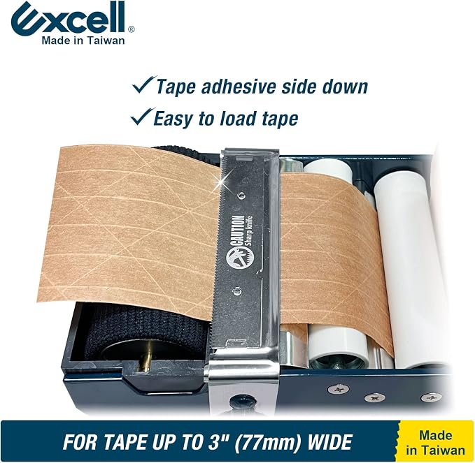 Excell ET-377 Gummed Water Activated Kraft Paper Tape Dispenser | Roller moistens tape for smooth cutting. Durable metal build with anti-rust blade. 3" wide