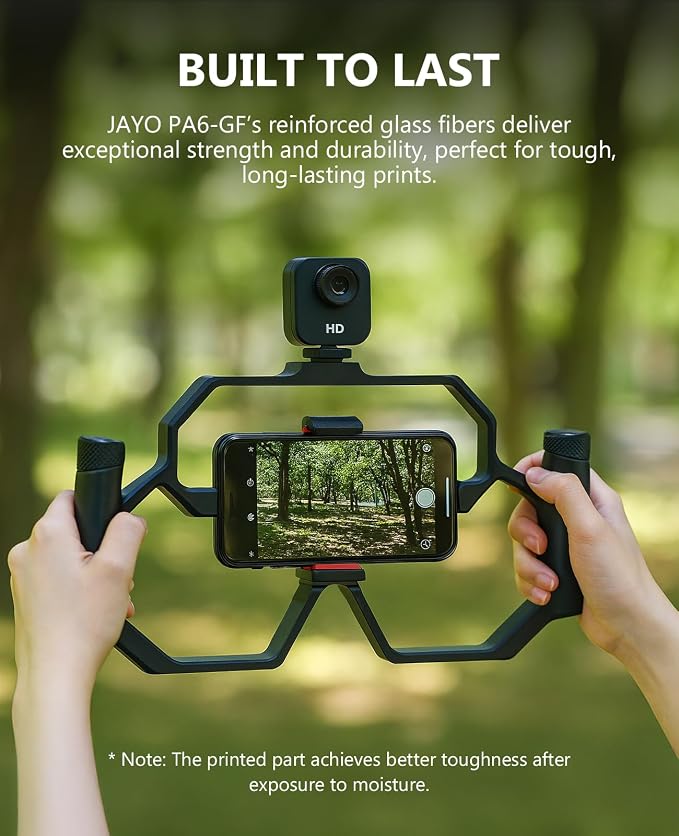 JAYO PA6-GF Nylon Glass Fiber Filament 1.75mm, Tough & Impact Resistant, Lower Abrasion Than Carbon Fiber, Heat Resistant to 214°C, Durable & Wear Resistant for Industrial & Mechanical Parts 1kg
