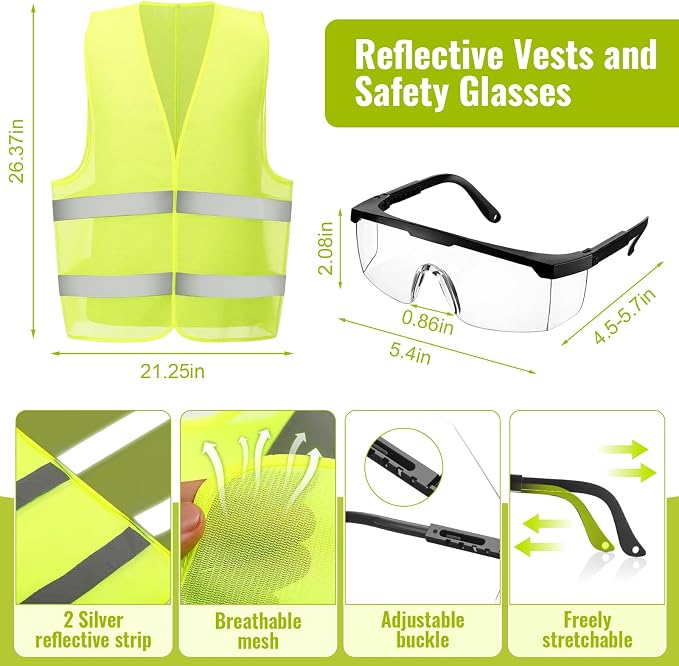 Mumufy 18 Pcs Suspension Hard Hats Safety Helmets Vented Cap Style Helmet with High Visibility Vest Mesh Reflective Anti Fog Safety Goggles Adjustable Temples for Construction Work(White, Yellow)
