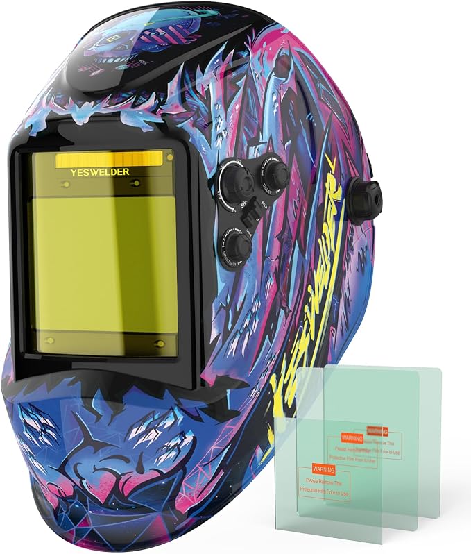 YESWELDER Stick Welder 125Amp Large LED Display Digital 110V ARC Welder & Large Viewing Screen 3.93"X3.66" True Color Solar Power Auto Darkening Welding Helmet, 4 Arc Sensors Welder Mask