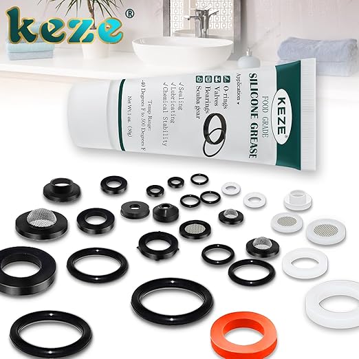 KEZE 826 pcs Universal SAE and Metric O Ring Kit and 1 oz 1-Pack Silicone Grease for Valve Sealant Faucet O Rings Faucet Automotive Hydraulic Pipe Repair