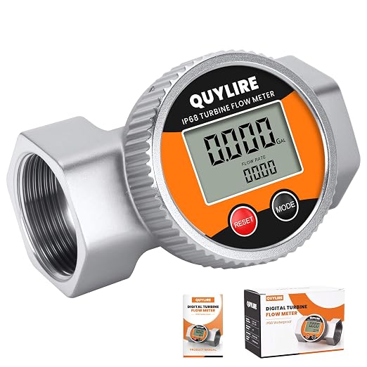 Waterproof 1.5 Inch Water Flow Meter, 10-75 GPM Digital Inline Fuel Flowmeter with NPT Thread for Hot/Cold Water, Diesel, Oil & Liquids, Supports Gallon, Liter, GPM, LPM, m³, QTS, PTS