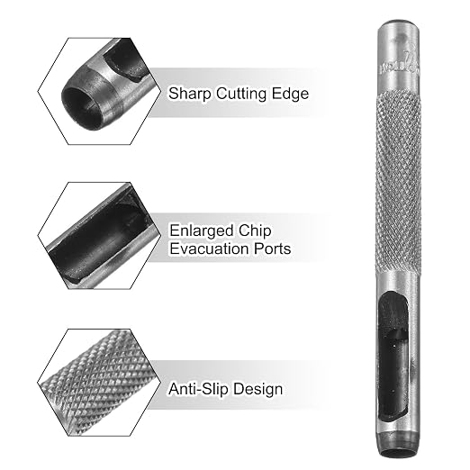 HARFINGTON Leather Round Hole Punch, 6mm Hollow Hole Puncher Cutter Carbon Steel Circle Hole Punching Cutting Tool for Belt/DIY Leather Craft