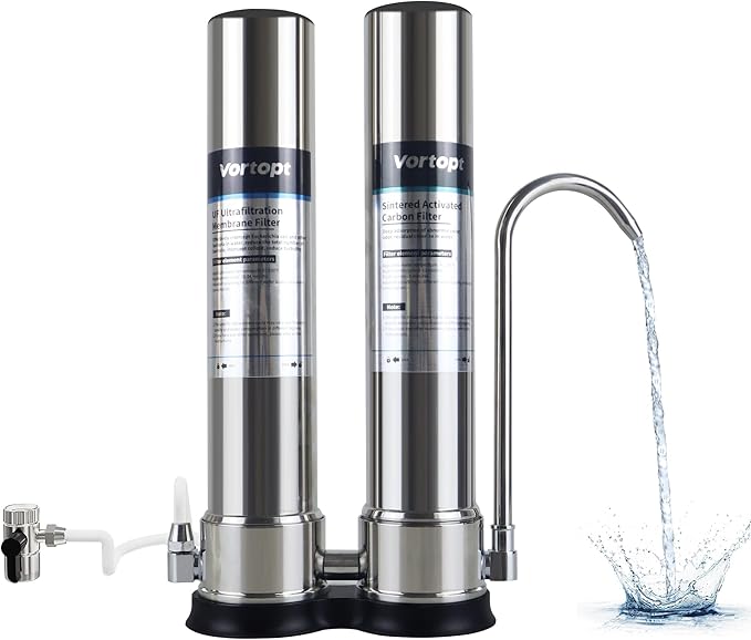 VORTOPT F9 Countertop Water Filter, Direct Connect Water Filtration System | 0.01μm Filtration Reduces PFOA/PFOS, Chlorine, Heavy Metals & Bad Odors, Includes C2 and UF Filter.