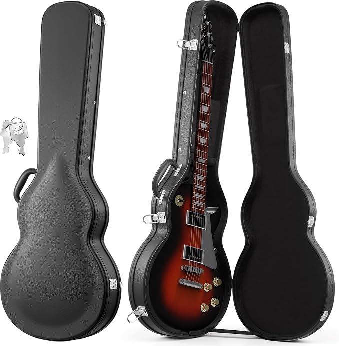 VEVOR Electric Guitar Hard Case, 42.2 Inch, Wooden Hard-Shell Protective Carrying Case with Lock Latch, Sponge Lining, Keys, Accessory Compartment, Water-Resistant, for 39 Inch Les Paul Guitars, Black