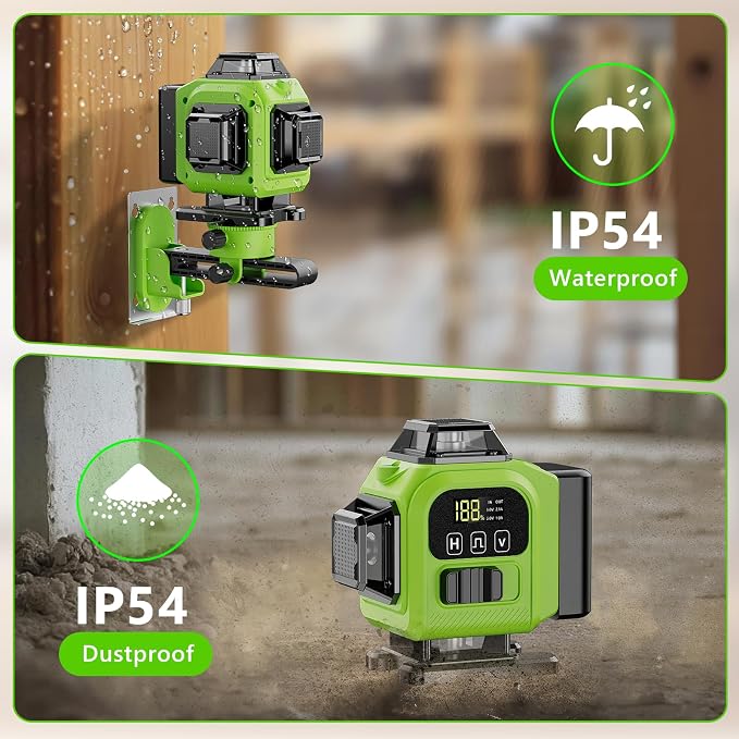 16 Line Laser Level 360 Self Leveling with tripod, 4x360°Professional 4D Green Cross Line laser Level with 2 Batteries & Remote Control, for Tiling Floor Construction and Picture Hanging