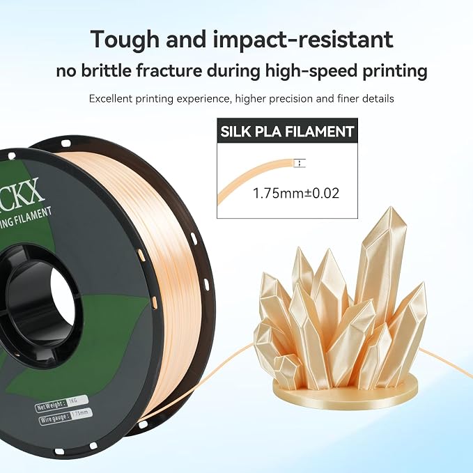 Silk Champagne Gold PLA 3D Printer Filament, 1.75mm, 1KG Spool(2.2lbs), Dimensional Accuracy +/- 0.03mm ，Silk Champagne Gold