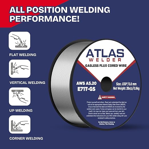 ATLASWELDER Flux Core Welding Wire, E71T-GS .030 Inch 2LB, Gasless Mild Steel MIG Welding Wire with Low Spatter for All Position Welding (2 Pack)