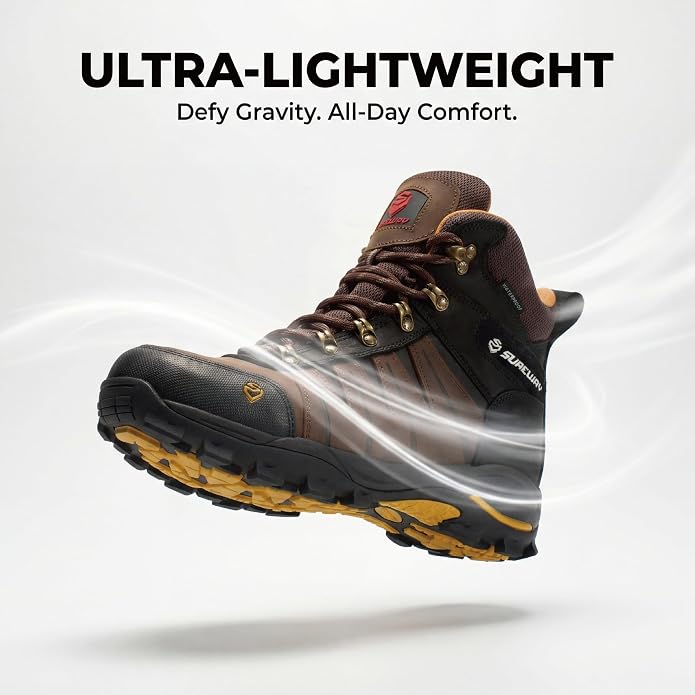 SUREWAY Men's 6" Waterproof Work Boots - Soft Toe,Leather Lace Up,EH Rated, Slip Resistant Outsole for Construction, Roofing & Hunting Work Boots