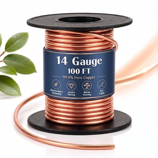 Therwen 100ft 14 Gauge Copper Wire for Gardening, Electroculture, Bonsai, Jewelry Making Beading DIY Craft Pure Bare Copper Wire Spool