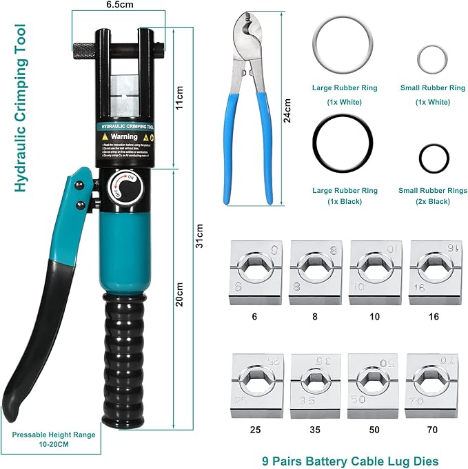 Brileine 10 Tons Hydraulic Crimping Tool and Cable Cutter, Hydraulic Crimper, Battery Cable Crimper Tool for 12 AWG to 2/0 AWG Battery Terminals, with 9 Dies
