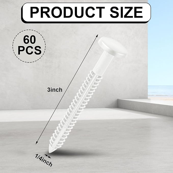 Blulu 60 Pcs 3 Inch Vinyl Shutter Fastener Window Panel Peg Lok Pin Pegs Screws Shutter Spikes Anchor (White)
