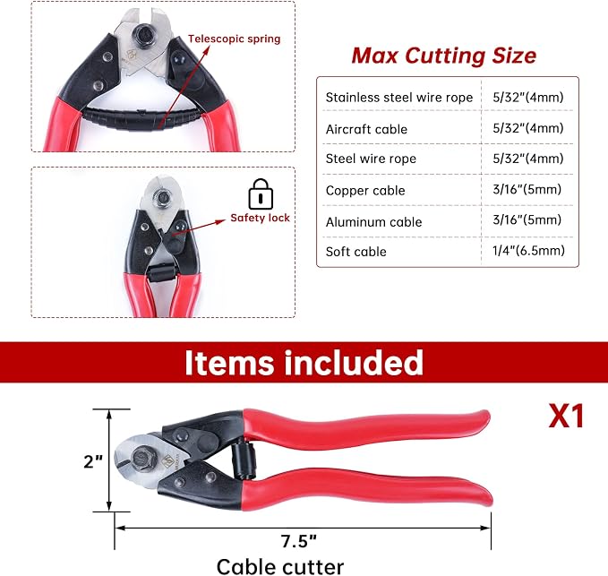 Muzata Upgraded Custom Cable Railing Crimping Tool Hydraulic Crimper Hydraulic Crimping Tool for 1/8" 5/32" 3/16" Stainless Steel Cable Railing Kit Wire Rope Swaging Kit with Wire Cutter CT01