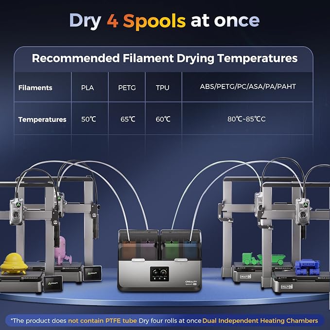 Creality Filament Dryer 4 Spools,Space Pi X4 Filament Storage Box:Dual Independent Heating Chambers Up to 85℃,Auto Silent Power Saving Storage Mode and Active Dehumidification for PLA PETG ABS