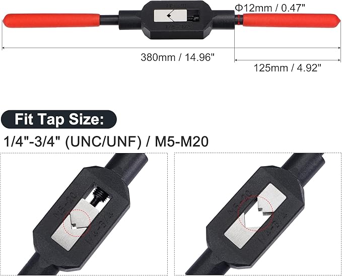 uxcell Adjustable Tap Wrench Handle for 1/4"-3/4" (UNC/UNF) / Metric M5-M20 Taps, Thread Tap Holder Reamer Hand Tapping Tool for Machinist Repair with Plastic Dipped Handle
