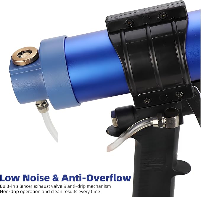 Pneumatic Caulking Gun, 310ml Dripless Sausage Silicone Caulking Gun, Air Powered Glass Glue Sealant Gun Applicator Tool, with Pressure Gauge & Regulator, for Filling and Sealing