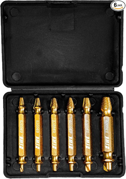EWK 6-Piece 2-in-1 Flip Screw Extractor Set, HSS Screw Removal Tool with Left-Hand Drill Bit and Spiral Extractor for Stripped Screws, Broken Bolts, Rusted Fasteners, and Damaged Heads