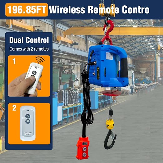 3-in-1 Electric Hoist Winch,1100lb Capacity, Portable Electric Power Winch with Wire Wireless Remote Control,110V Electric Hoist Crane,26FT Lifting Height,for Warehouse,Garage,Lifting Towing