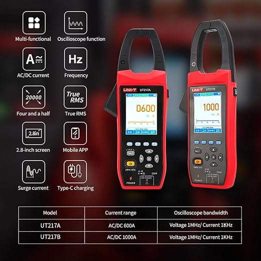 UNI-T UT217A Oscilloscope clamp multimeter,1000VAC/DC Voltage Tester,5MS/s Sampling Rate,1MHz Bandwidth,20000 Counts TRMS current clamp, Resistance,Capacitance,Continuity Test,NCV,Diode Test, MF meter