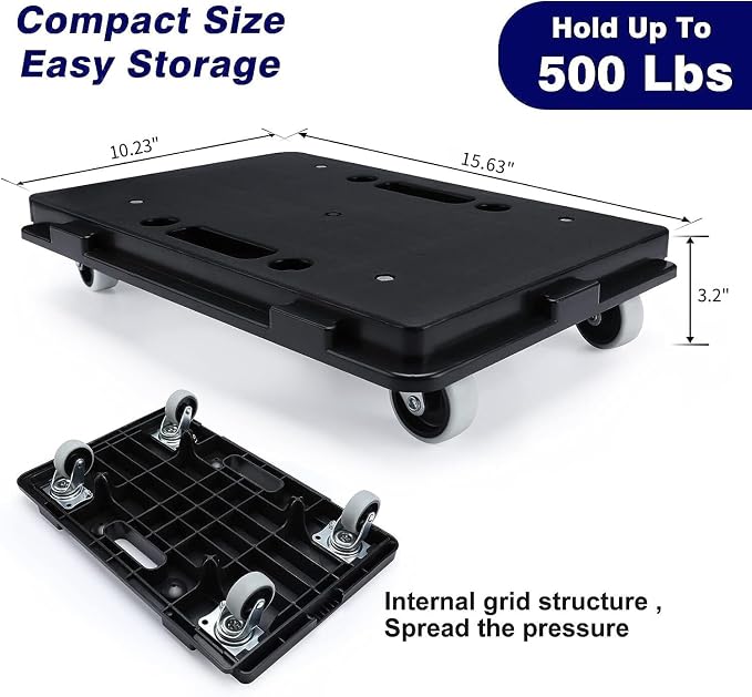 Furniture Dolly, 4 Pack Furniture Movers with Wheels, 500 Lbs Capacity, Moving Dolly Heavy Duty, Connectable Dollies with Wheels, Black