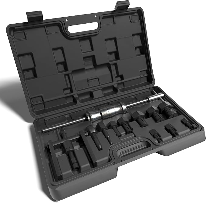 Blind Hole Bearing Puller Set 8-32mm with Slide Hammer - Motorcycle Bearing Removal Tool Kit with Expandable Collets for Wheel, Sprocket & Swingarm Bearing Puller - 12PC Mechanic Tool Set