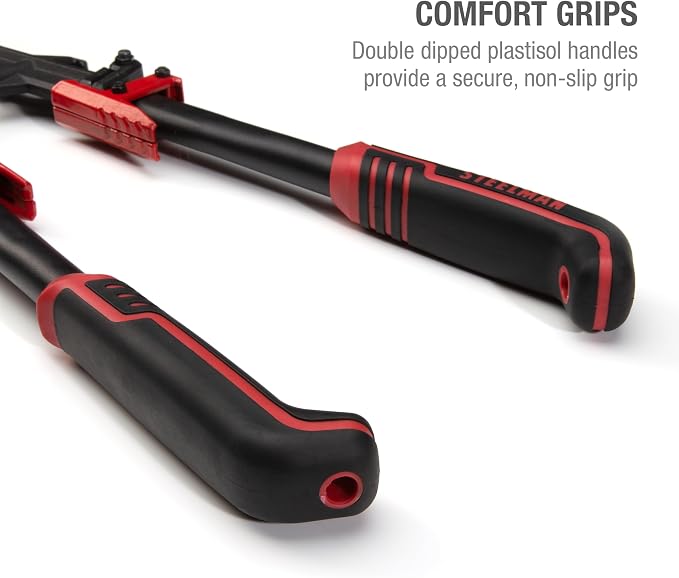 STEELMAN Folding Bolt Cutter with Ergonomic Handles, 24-inch, Cuts Bolts and Locks, Steel Construction, Non-Slip Grip