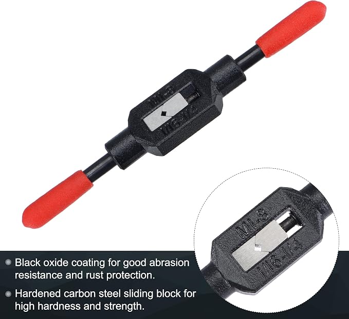 uxcell Adjustable Tap Wrench Handle for 1/16"-1/4" (UNC/UNF) / Metric M1-M8 Taps, Thread Tap Holder Reamer Hand Tapping Tool for Machinist Repair with Plastic Dipped Handle