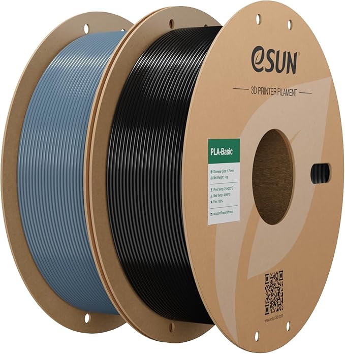 eSUN PLA Basic Filament 1.75mm, 2 * 1KG Spool (2.2 LBS) 3D Printer PLA Filament, Fits for Most FDM 3D Printers, Grey+Black Bundle Set