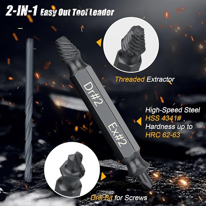 Topec 16PCS Damaged Screw Extractor Set and Left Hand Drill Bit Set, Easy Out Screw Extractor Set with Storage Case, Suitable for Remove Broken, Rusty, Stripped Screw