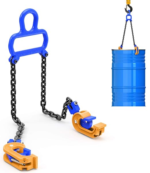 55 Gallon Drum Lift - Chain Drum Lifter - 2000 lbs Capacity - Suitable for Blue Plastic and Metal Drums (Enhanced Version) - This Product is Protected by a US Patent.