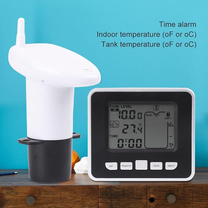 Mugast Ultrasonic Level Sensor Water Liquid Level Sensor Transmitter with LCD Temperature Display Supports Liquid Level High/Low Alarm